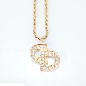 Christian  Dior Gold plated & rhinestone CD Pendant Necklace